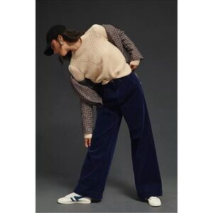 MOTHER Big League Prep Cuff navy blue corduroy, wide leg high waist NEW NWT